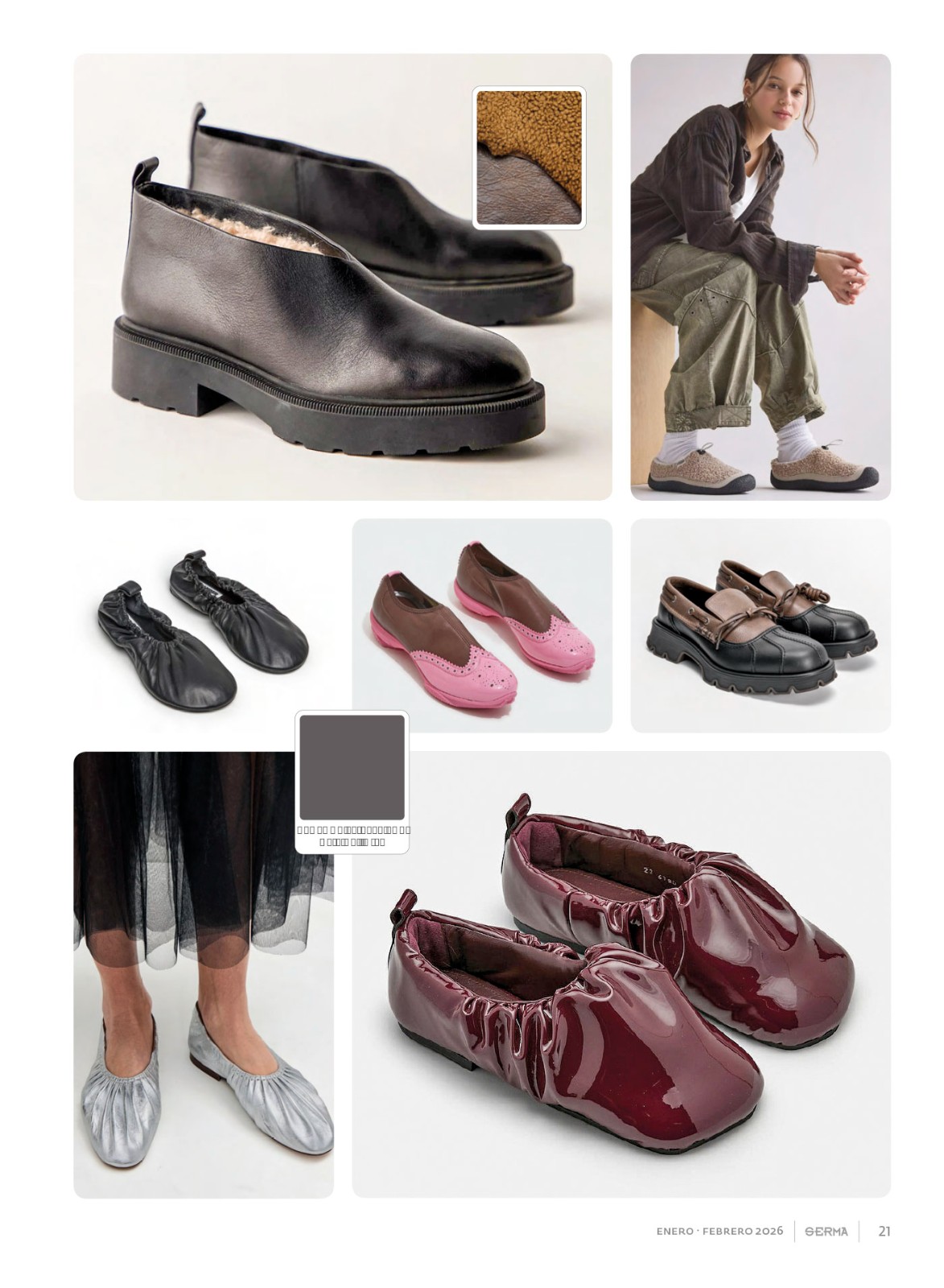 Low shoes with visible linings and soft volumes