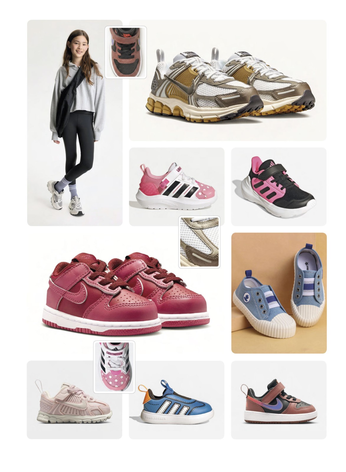 Kids sport sneakers with velcro closures and lightweight soles