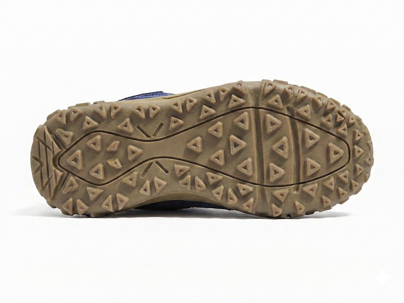 Kids outdoor footwear with traction soles and protective reinforcements