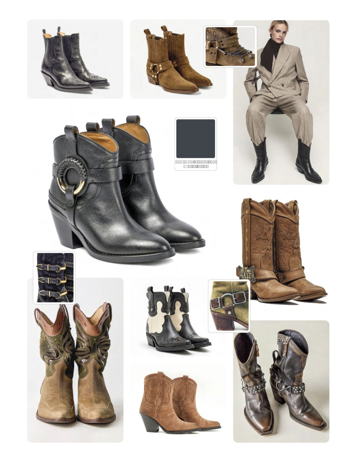 Cowboy boots with tall shafts and pointed toes