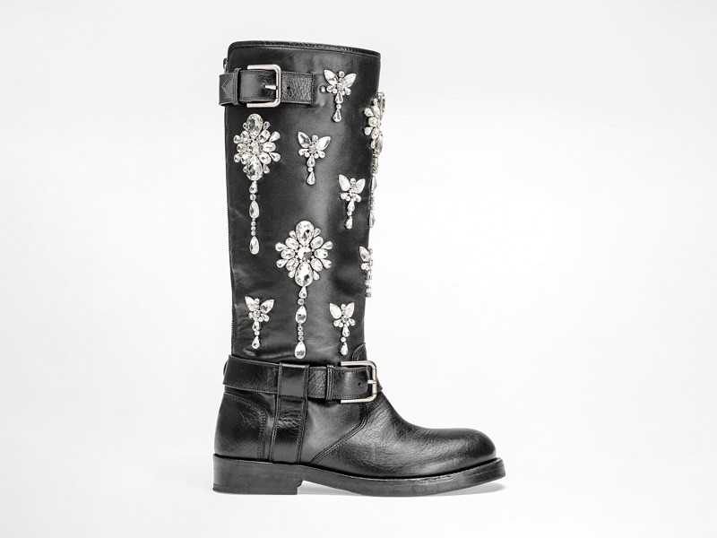 Biker boots with straps, buckles and track outsoles