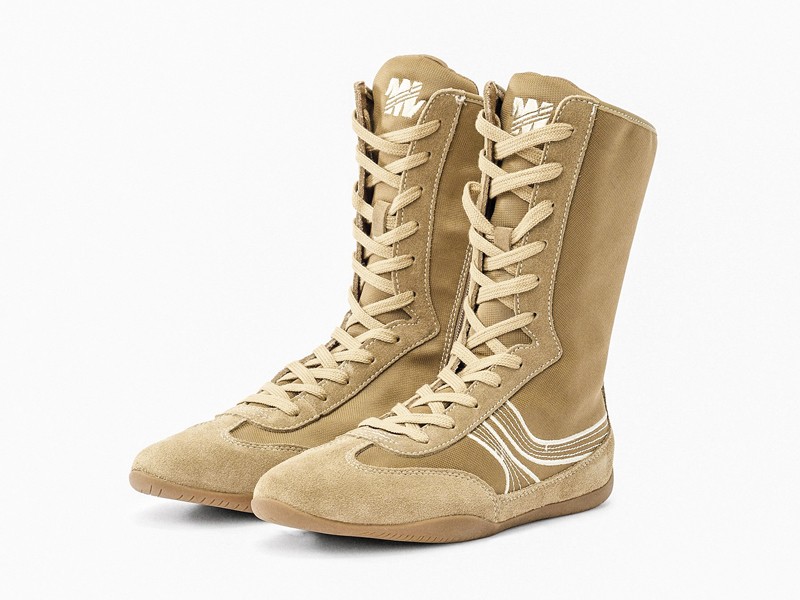 Urban boxing boots with tall shafts and statement lacing