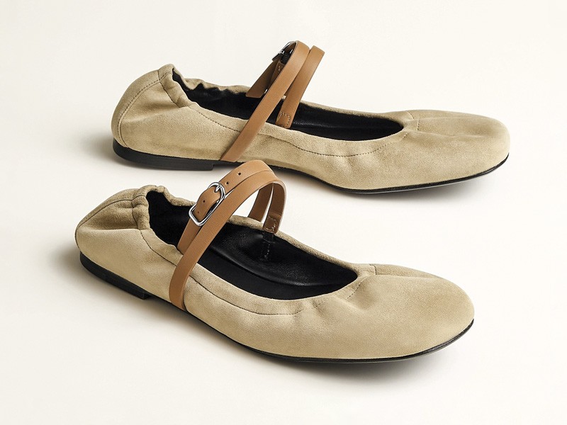 Leather ballerina flats with straps and toe variations