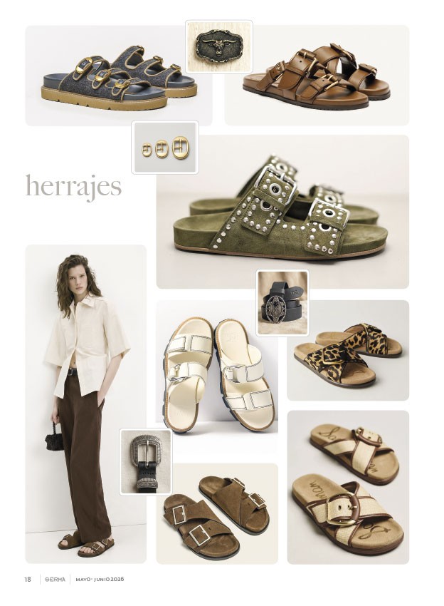 Hardware transforms sandals through buckles, studs and crossings