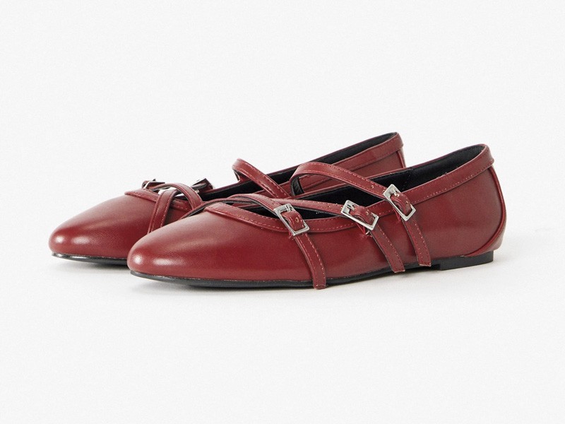 Leather ballerina flats with straps and toe variations