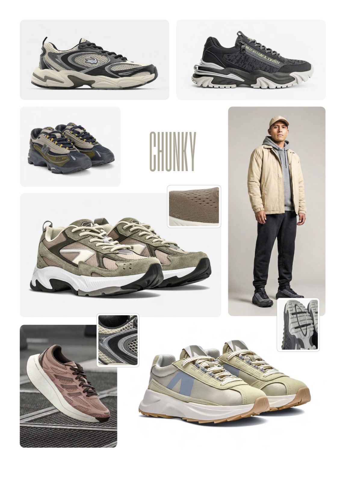 Urban chunky sneakers with technical paneling and high-volume soles