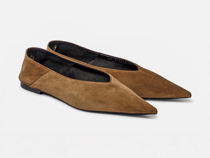 Leather ballerina flats with straps and toe variations