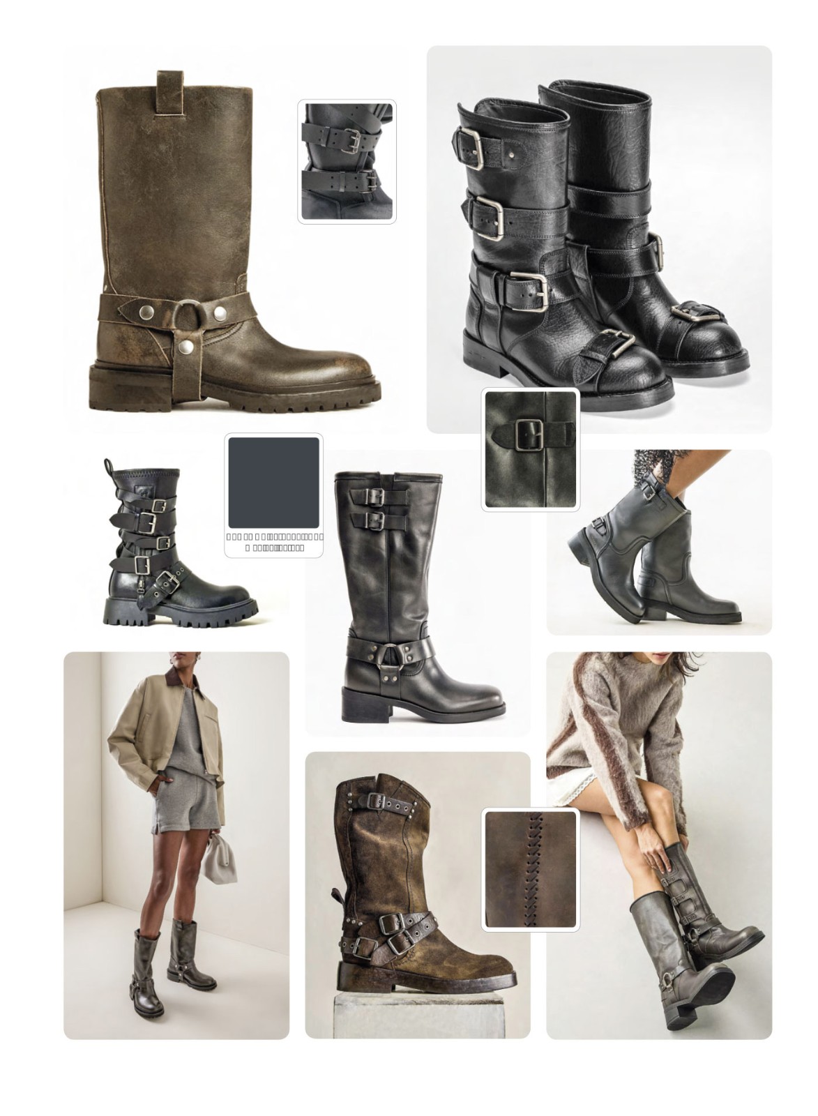 Biker boots with straps, buckles and track outsoles