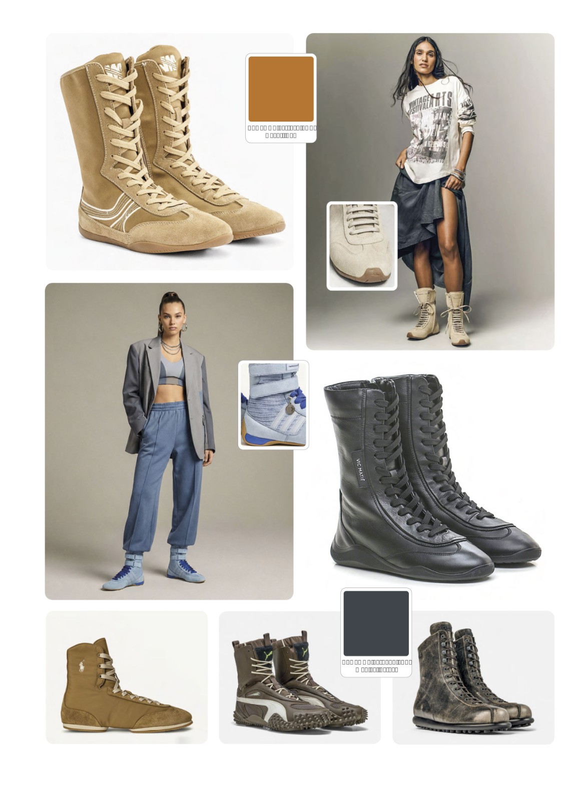 Urban boxing boots with tall shafts and statement lacing
