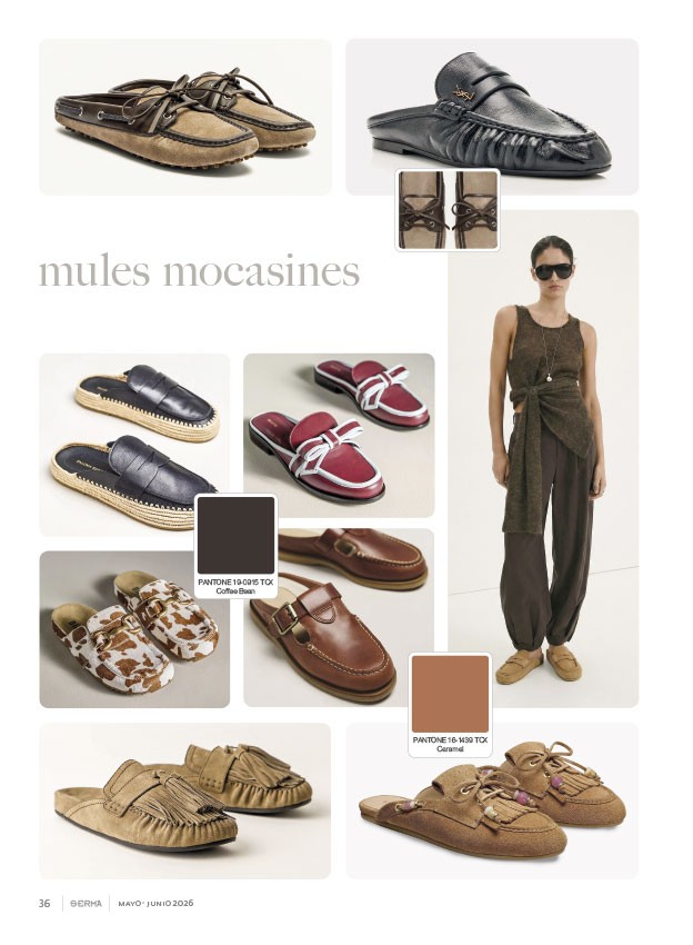 Mules tipo mocasín activan lazos, hebillas y texturas