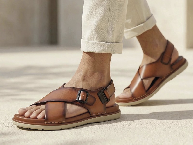 Brown tones organize men's sandal collections