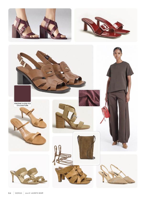 Earth and blue tones differentiate high-heeled sandals