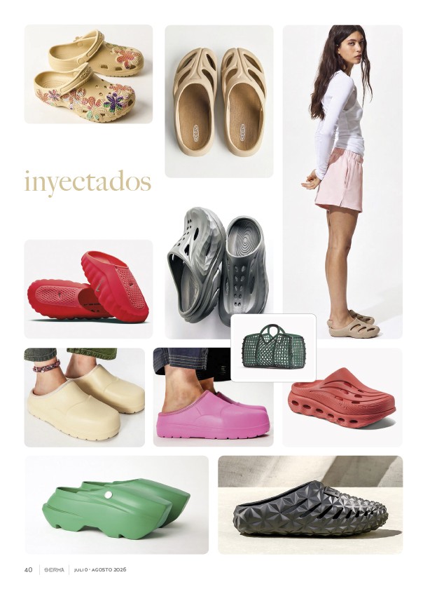 Injected footwear links openings, uppers and sole units