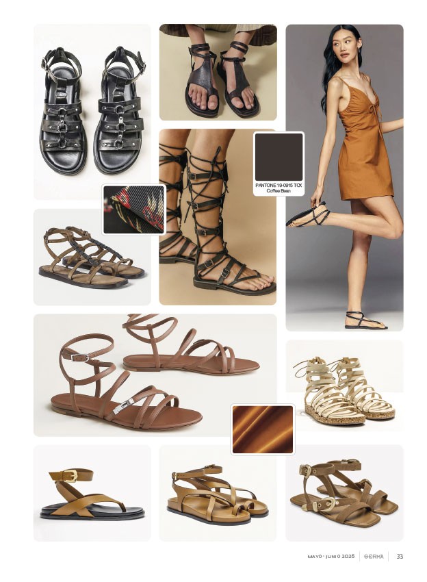 Sandalias romanas enlazan tiras, hebillas y tobillos