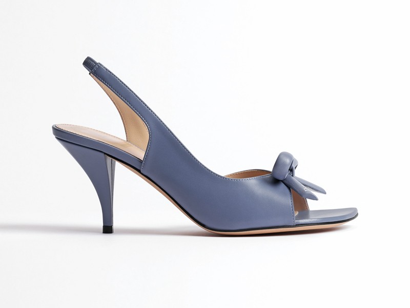 Earth and blue tones differentiate high-heeled sandals
