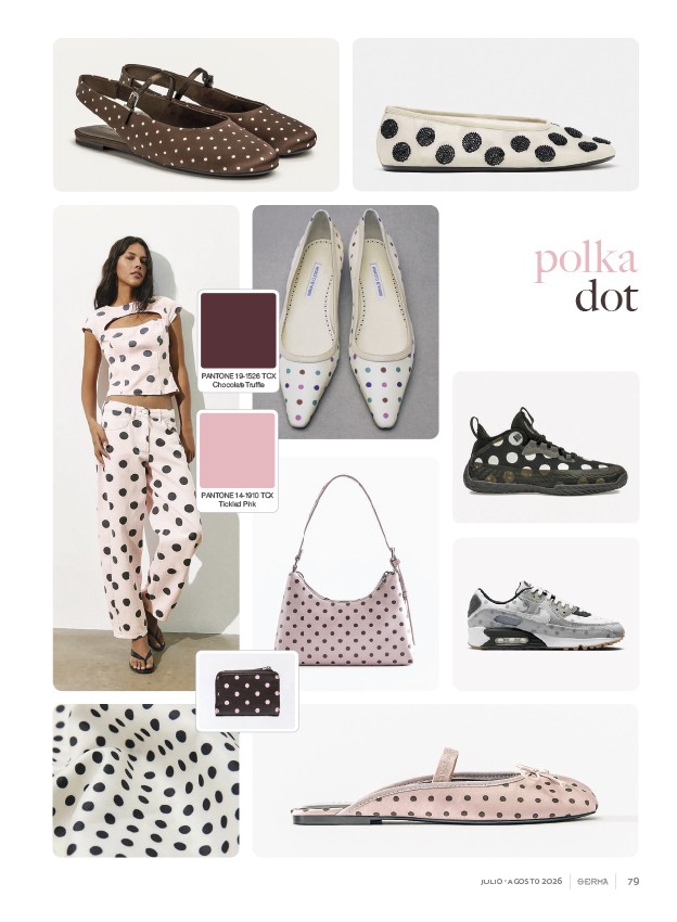 Two-tone contrasts define polka-dot footwear and bags