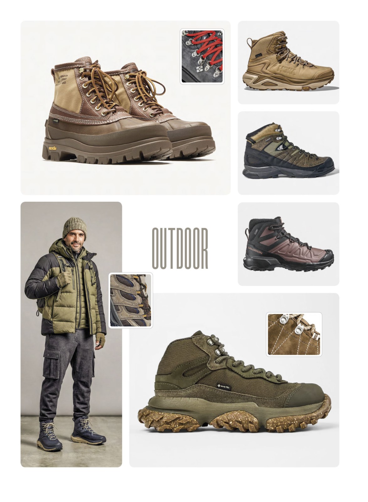 Men’s outdoor footwear with mid shafts and high-traction soles
