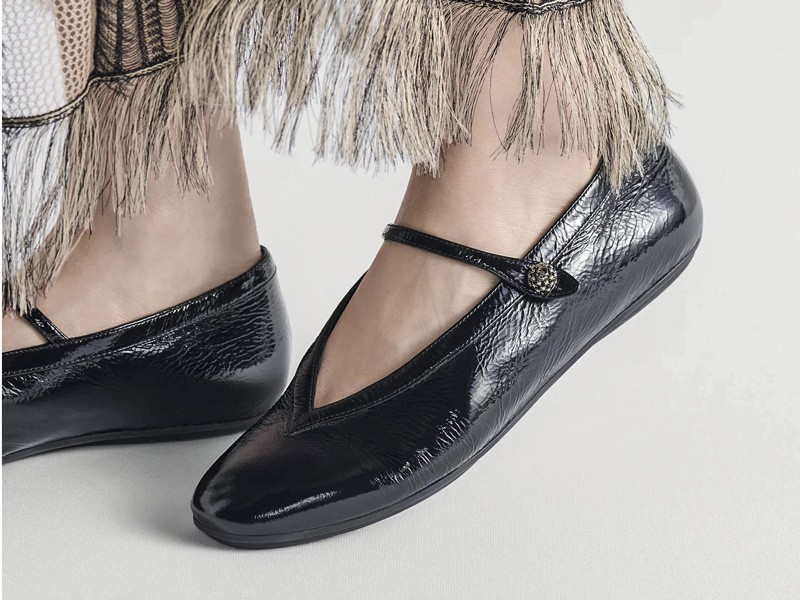 Leather ballerina flats with straps and toe variations