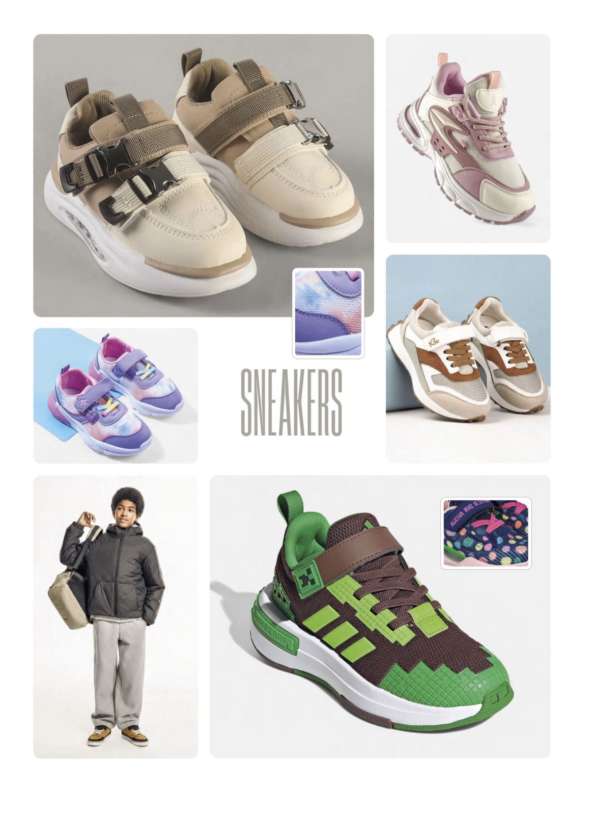 Kids sneakers with mixed closures and high-volume soles
