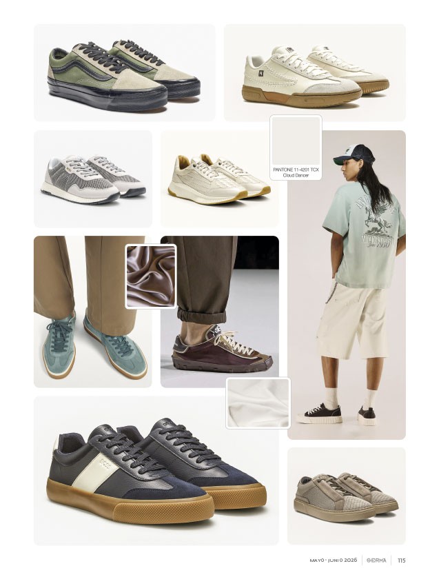 Sneakers masculinas consolidan verdes, gum y perfiles bajos