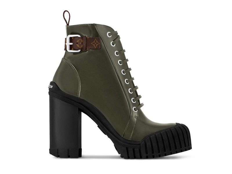 High block heel for LOUIS VUITTON's military green bootie