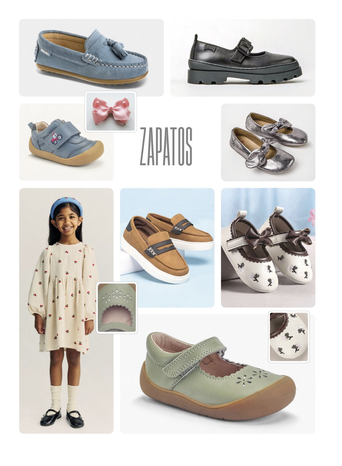 Zapatos infantiles con moños, mary jane y mocasines urbanos