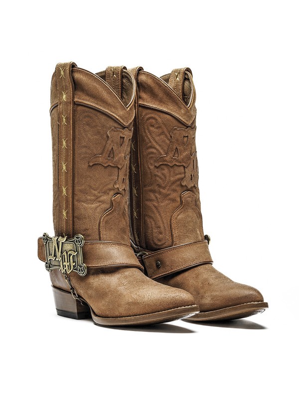 Cowboy boots with tall shafts and pointed toes