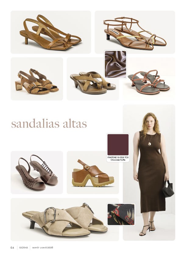 Sandalias altas equilibran tiras finas, color y volumen