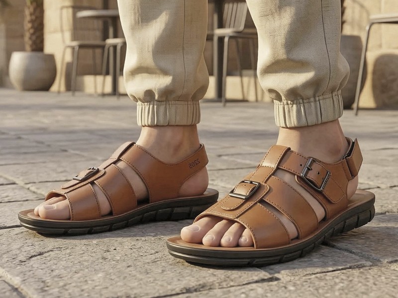 Los marrones organizan colecciones de sandalias masculinas
