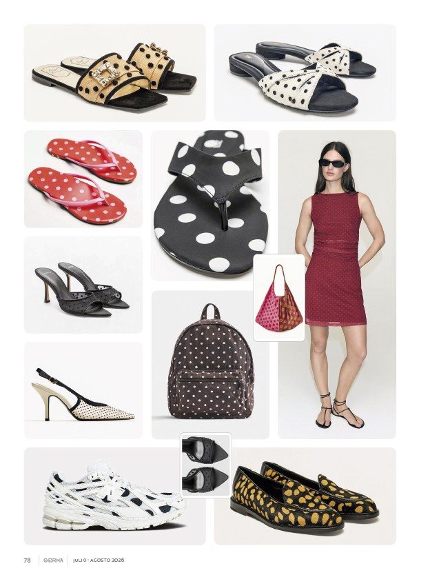 Two-tone contrasts define polka-dot footwear and bags
